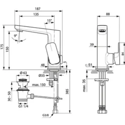 Ideal Standard Waschtischarmatur Tonic II Hoher Auslauf Ausladung 135 Mm Chrom -Badezimmerprodukte Geschäft 188783 3049 5