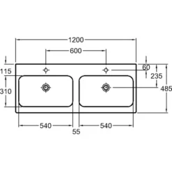 Geberit Doppelwaschbecken ICon 120 Cm Weiß -Badezimmerprodukte Geschäft 3445 print masszeichnung 5