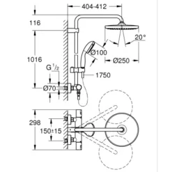 Grohe QuickFix Duschsystem Vitalio Start System 250 Schwarz Thermostatbatterie -Badezimmerprodukte Geschäft 4005176782169 4520 VM 01