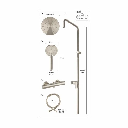 Baliv Überkopfbrause-Set KBS-22.21 Edelstahloptik 2 Baliv Überkopfbrause-Set KBS-22.21 Edelstahloptik – Bild 2