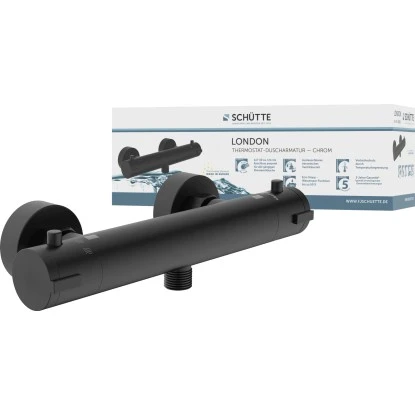 Schütte Thermostat Duscharmatur London Schwarz Matt 1 Schütte Thermostat Duscharmatur London Schwarz Matt