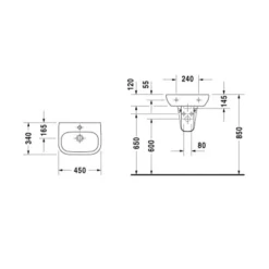 Duravit Handwaschbecken 45 Cm D-Code Weiß -Badezimmerprodukte Geschäft 415398 1709 skizze 2