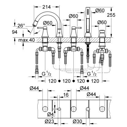 Grohe 5-Loch-Wannenkombination Grandera Chrom 2 Grohe 5-Loch-Wannenkombination Grandera Chrom – Bild 2