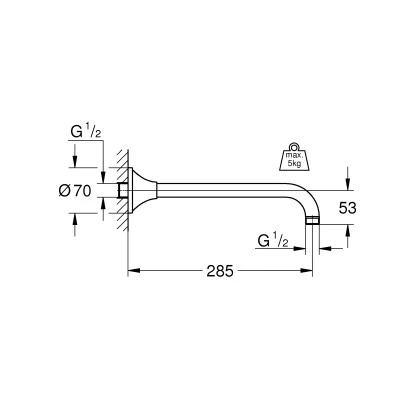 Grohe Brausearm Rainshower Grandera Chrom Ausladung 286 Mm 2 Grohe Brausearm Rainshower Grandera Chrom Ausladung 286 Mm – Bild 2