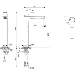 Ideal Standard WT-Armatur CAir BlueStart Ver.Sockel O. Ablaufg. Chrom -Badezimmerprodukte Geschäft 612403 3049 10