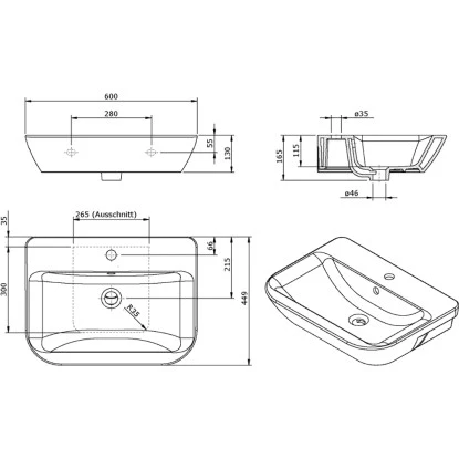 LeNado AquaSu Waschtisch Mit Überlauf Weiß 5 LeNado AquaSu Waschtisch Mit Überlauf Weiß – Bild 5