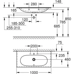 Grohe Waschtisch Essence 100 Cm Mit Hahnloch Und Überlauf PureGuard -Badezimmerprodukte Geschäft 779013 4520 3