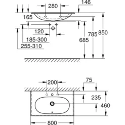 Grohe Waschtisch Essence 80 Cm Mit Hahnloch Und Überlauf PureGuard -Badezimmerprodukte Geschäft 779014 4520 3