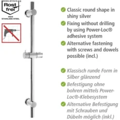 Wenko Power-Loc Duschstange Chrom Befestigen Ohne Bohren -Badezimmerprodukte Geschäft 903304 1068 04