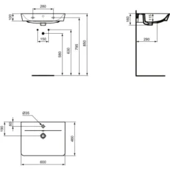 Ideal Standard Waschtisch Connect Air 60x46 Cm 1 Hahnloch Mit Überlauf Schwarz -Badezimmerprodukte Geschäft 9802745 3049 8